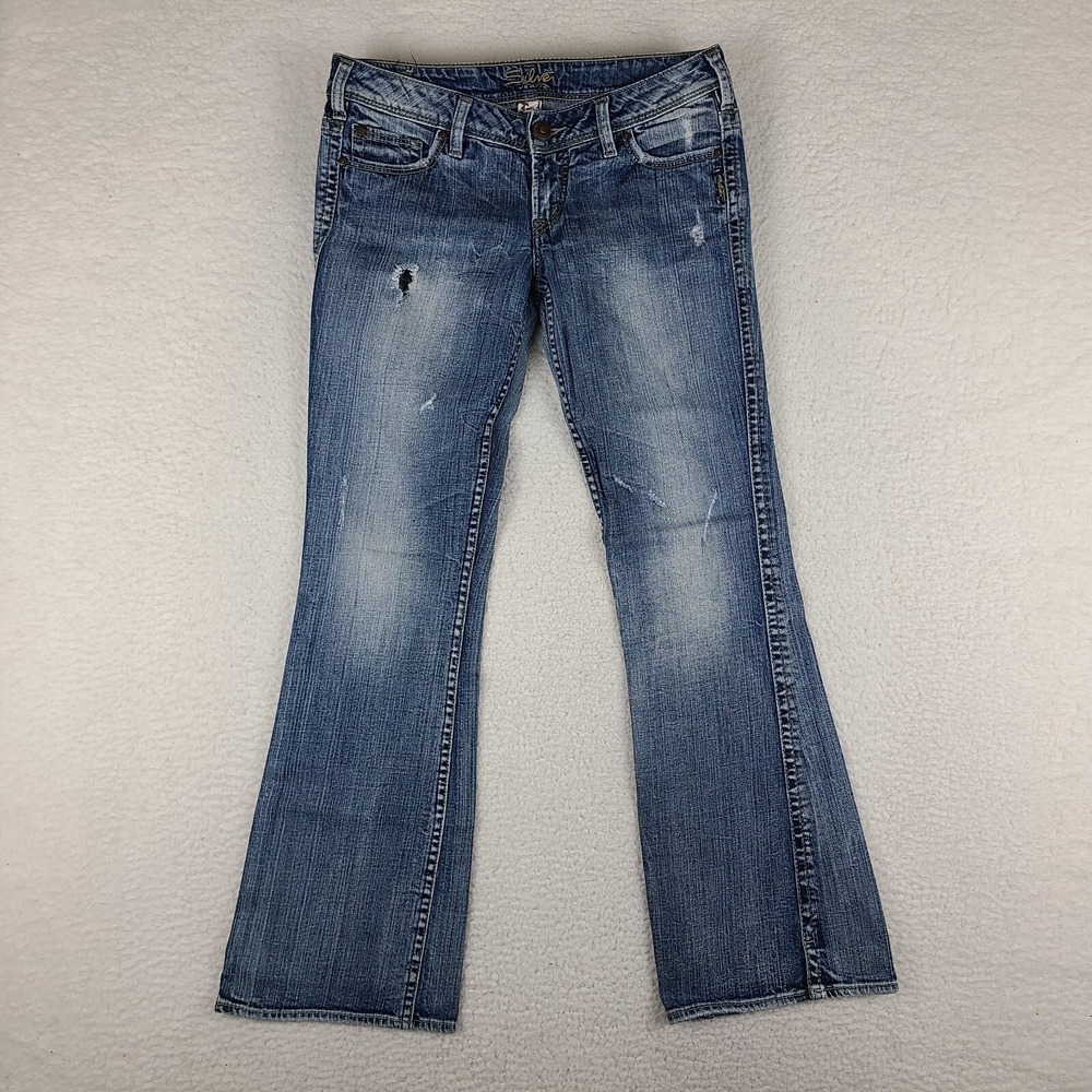 Silver Jeans Womens 27x31 Blue Twisted Boot Cut Distress Medium‎ Wash Fits 30x30